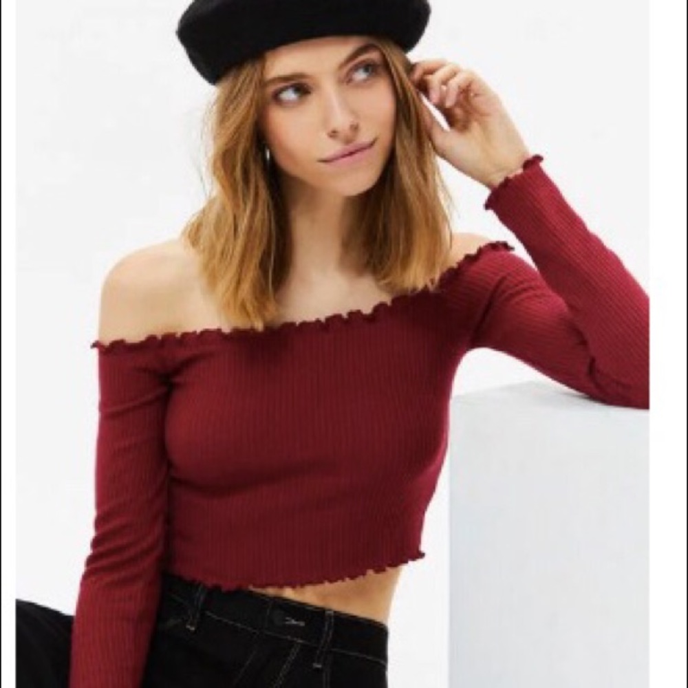 pacsun burgundy off the shoulder top